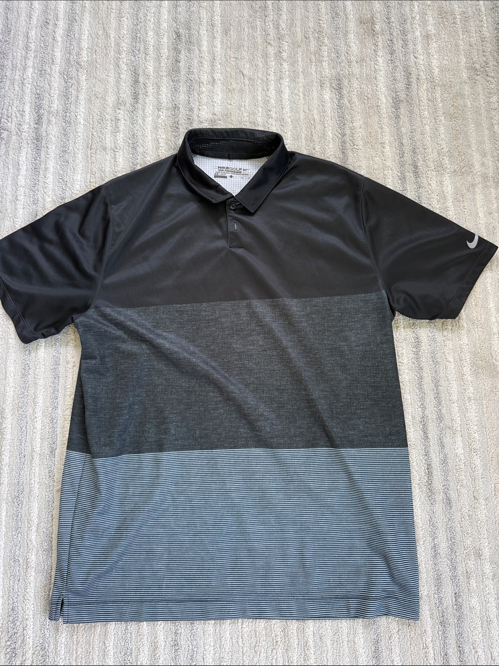 Nike Men’s Black and Gray Striped Block Polo